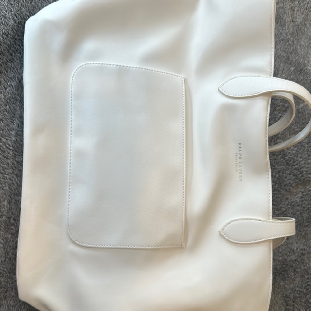 Ralph Lauren White Travel Bag with Textured Fabric and Rectangular Shape